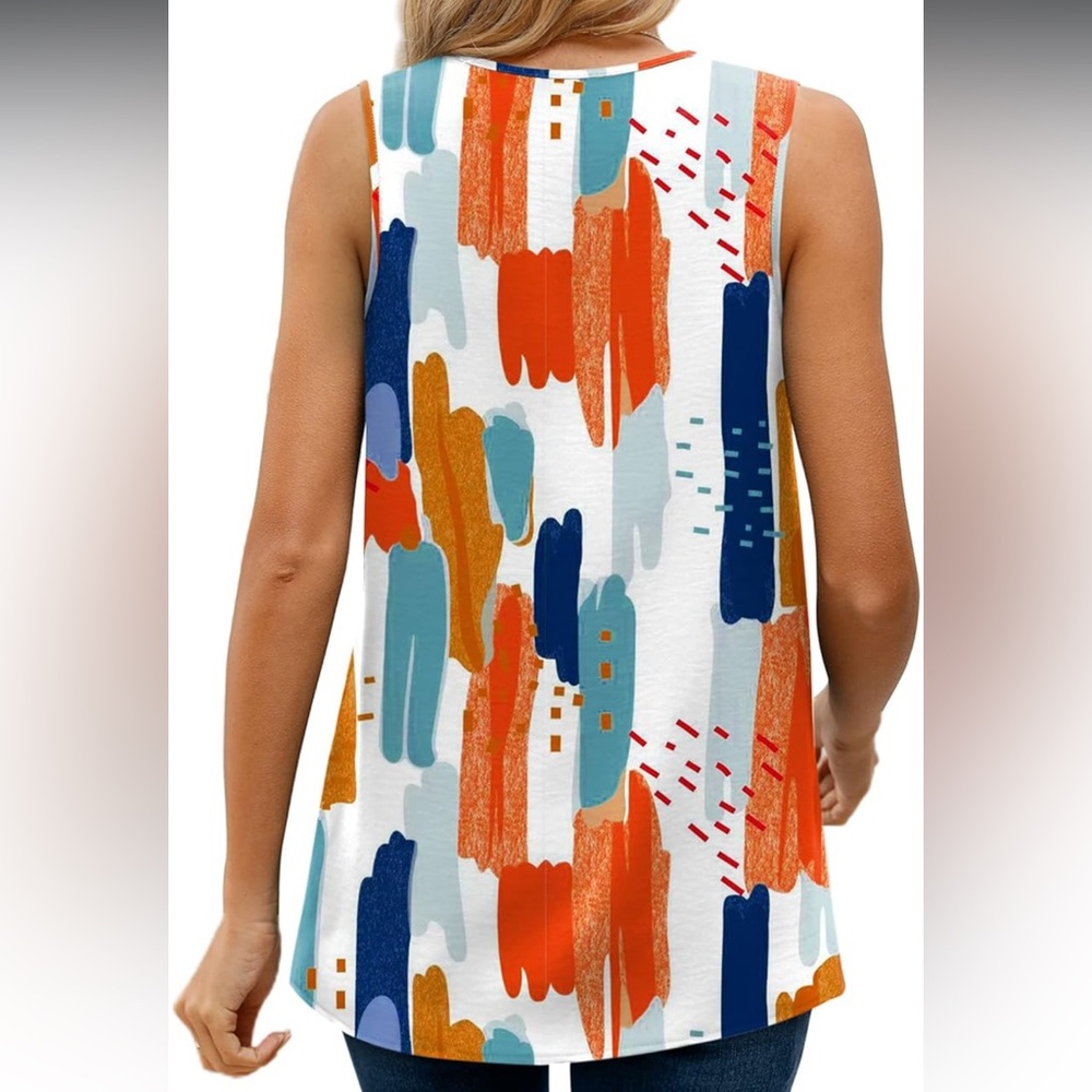 NWT Chiffon Colorful Abstract Print Sleeveless Tank Top Office Work Blouse - Picture 3 of 7